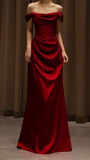 Off The Shoulder Red Prom Dresses Satin Long Party Evening Dress Valentine's HZ0307