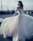 Off The Shoulder White 3D Floral Wedding Dress Boho Wedding Bridal Dress, HZ0307