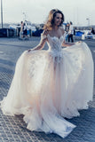 Off The Shoulder White 3D Floral Wedding Dress Boho Wedding Bridal Dress, HZ0307