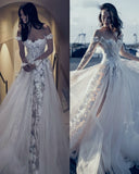 Off The Shoulder White 3D Floral Wedding Dress Boho Wedding Bridal Dress, HZ0307