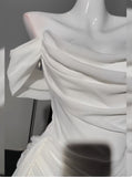 Off The Shoulder White Chiffon Homecoming Dresses Pleated Mini Hoco Graduation HZ0307