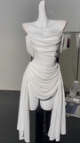 Off The Shoulder White Chiffon Homecoming Dresses Pleated Mini Hoco Graduation HZ0307