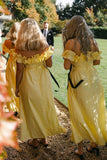 Off The Shoulder Yellow Bridesmaid Dresses Ankle Length HZ0307