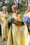 Off The Shoulder Yellow Bridesmaid Dresses Ankle Length HZ0307