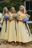 Off The Shoulder Yellow Bridesmaid Dresses Ankle Length HZ0307