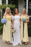 Off The Shoulder Yellow Bridesmaid Dresses Ankle Length HZ0307