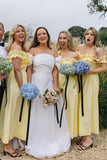 Off The Shoulder Yellow Bridesmaid Dresses Ankle Length HZ0307