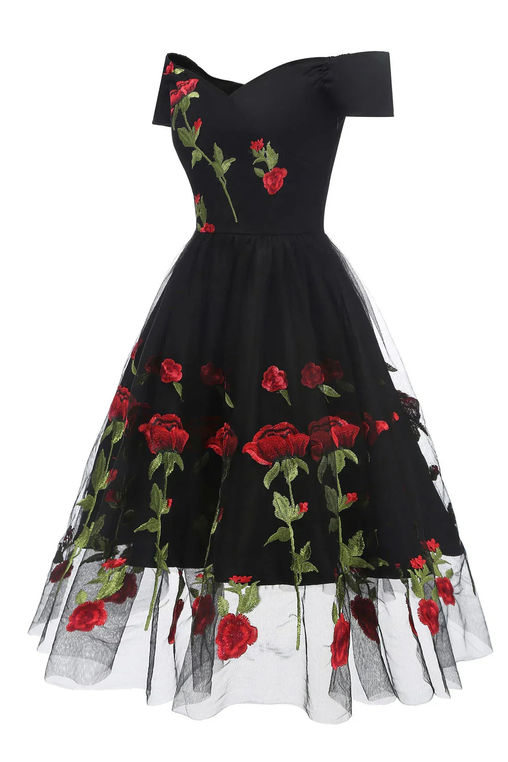 Off The Shoulder Black Rose Floral Homecoming Dresses Short Party Dress, HZ0307