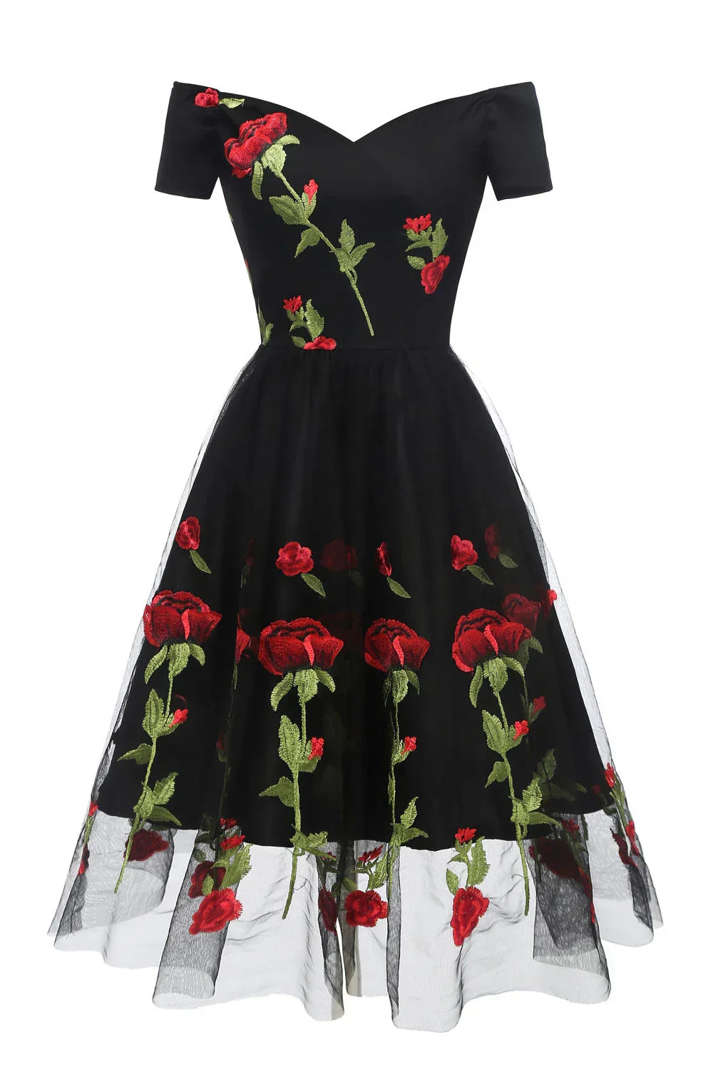 Off The Shoulder Black Rose Floral Homecoming Dresses Short Party Dress, HZ0307