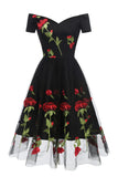 Off The Shoulder Black Rose Floral Homecoming Dresses Short Party Dress, HZ0307
