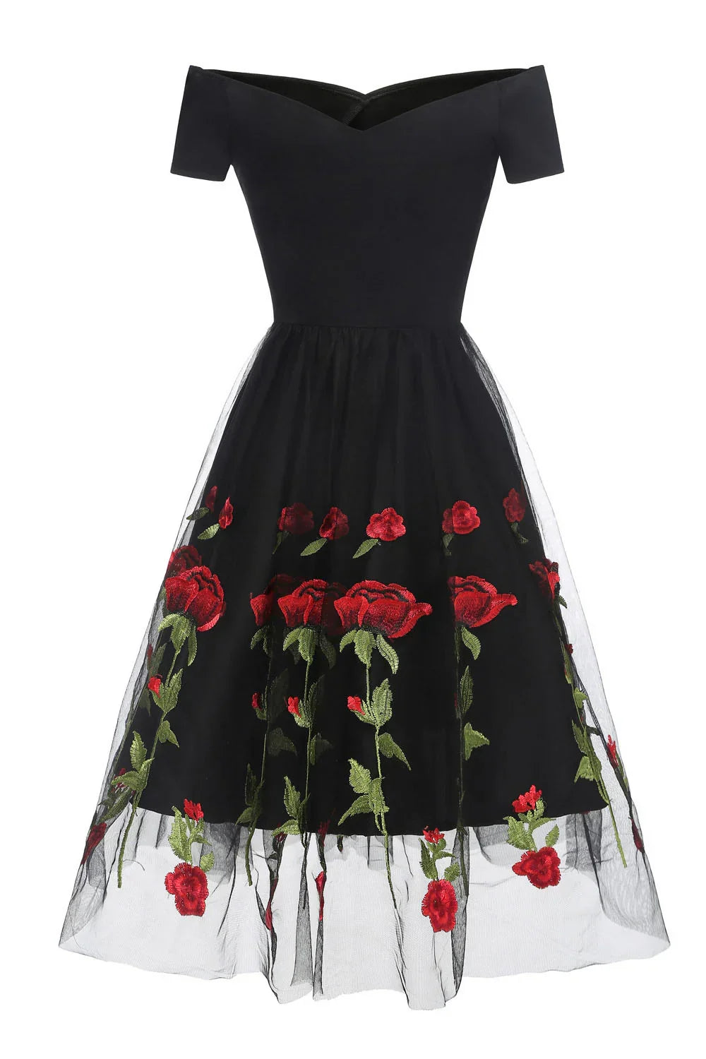 Off The Shoulder Black Rose Floral Homecoming Dresses Short Party Dress, HZ0307