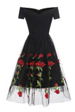Off The Shoulder Black Rose Floral Homecoming Dresses Short Party Dress, HZ0307
