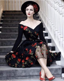 Off The Shoulder Black Rose Floral Homecoming Dresses Short Party Dress, HZ0307