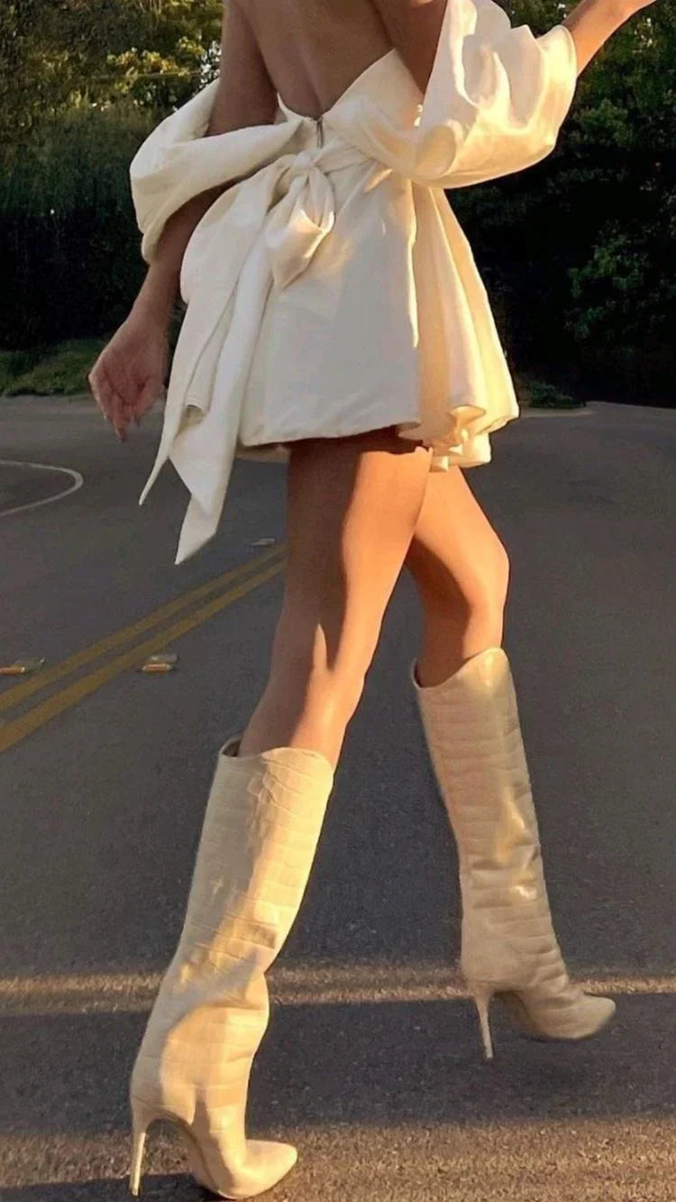 Off The Shoulder Ivory Silk Satin Homecoming Dresses, HZ0307