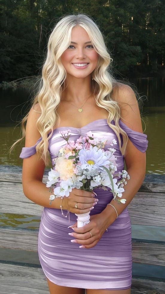 Off The Shoulder Pleated Bodycon Homecoming Dresses Custom Made Prom Dress, HZ0307
