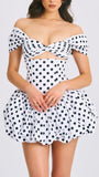 Off The Shoulder White Black Dots Mini Party Dress, Bodycon Homecoming HZ0307