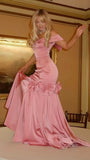 Off The Shouler Pink Mermaid Prom Dress, Bowknot Party HZ0307