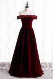 Off the Shoulder Burgundy Velvet Long Formal HZ0307