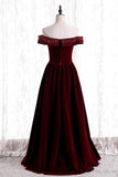 Off the Shoulder Burgundy Velvet Long Formal HZ0307
