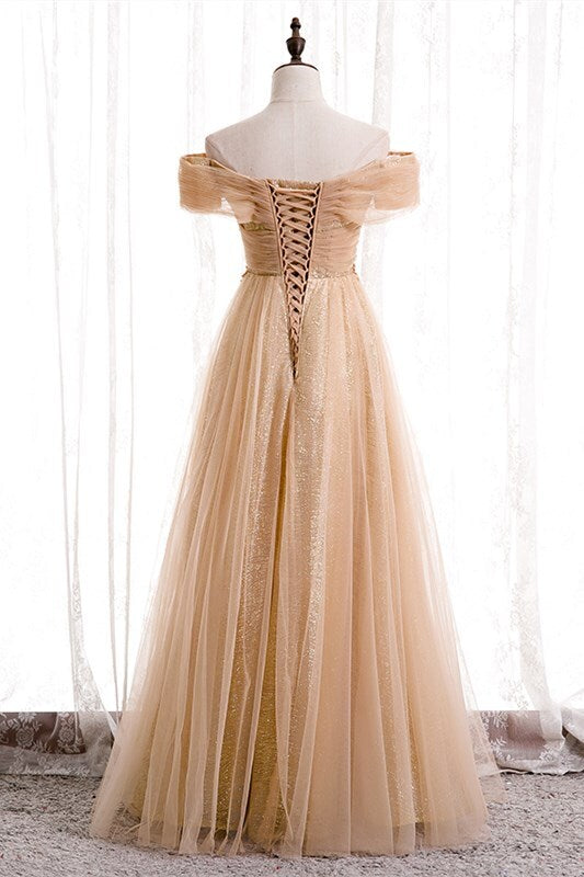 Off the Shoulder Champagne Long Formal HZ0307