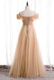 Off the Shoulder Champagne Long Formal HZ0307