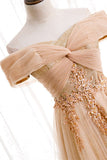 Off the Shoulder Champagne Long Formal HZ0307