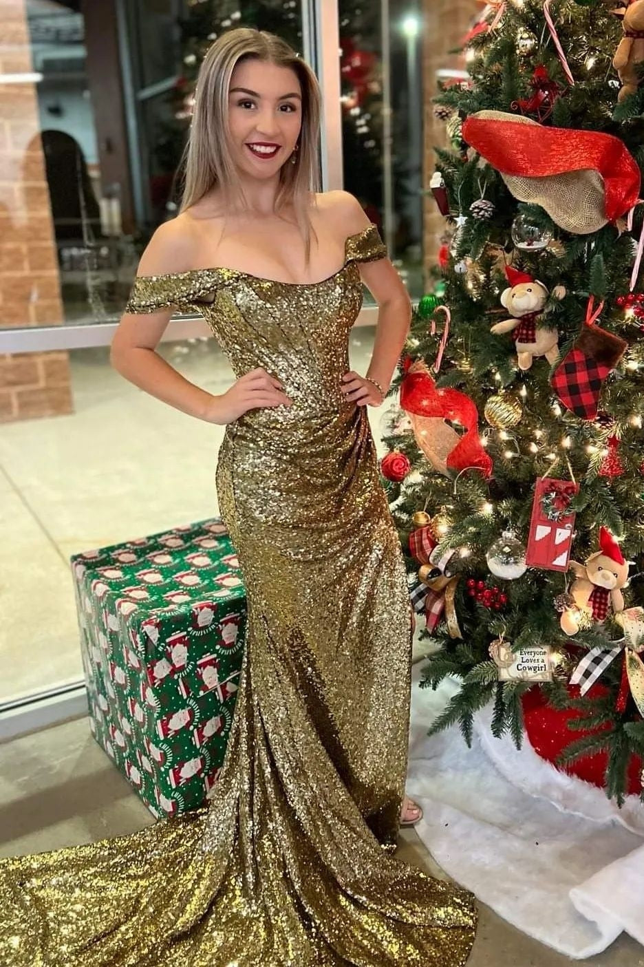 Off the Shoulder Fuchsia Sequin Mermaid Long Dress with HZ0307