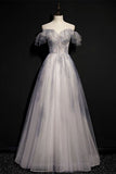 Off the Shoulder Grey Long Formal HZ0307