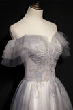 Off the Shoulder Grey Long Formal HZ0307