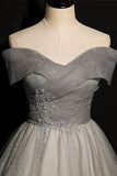 Off the Shoulder Long Grey Evening HZ0307