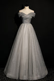Off the Shoulder Long Grey Evening HZ0307