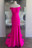 Off the Shoulder Neon Pink Mermaid Long Formal HZ0307