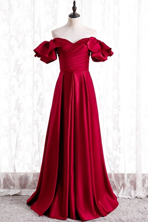 Off the Shoulder Red Satin Long Formal HZ0307