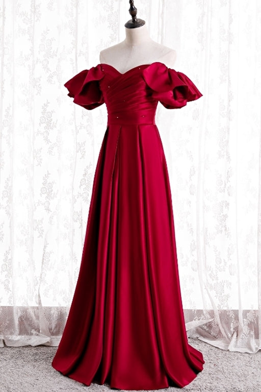 Off the Shoulder Red Satin Long Formal HZ0307