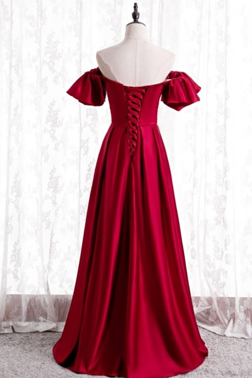 Off the Shoulder Red Satin Long Formal HZ0307