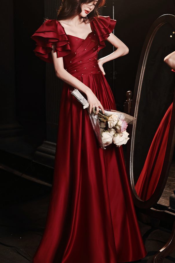 Off the Shoulder Red Satin Long Formal HZ0307