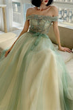 Off the Shoulder Sage Green Tulle Formal HZ0307