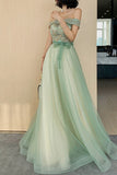 Off the Shoulder Sage Green Tulle Formal HZ0307