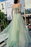 Off the Shoulder Sage Green Tulle Formal HZ0307