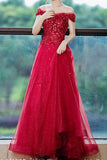 Off the Shoulder Wine Red Long Formal HZ0307