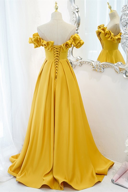 Off the Shoulder Yellow A-line Long Formal HZ0307