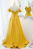 Off the Shoulder Yellow A-line Long Formal HZ0307