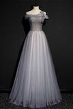 Off the Shuolder Grey Beaded Long Party HZ0307