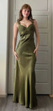 Olive Green Sheath Beaded Prom Dresses Silky Full Length Evening Party HZ0307