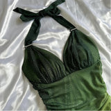 Olive Green Chiffon Prom Dress, Halter Ruffle Party Dress, HZ0307