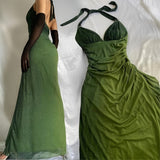 Olive Green Chiffon Prom Dress, Halter Ruffle Party Dress, HZ0307