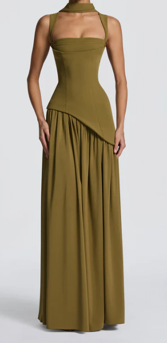 Olive Green Sheath Chiffon Prom Dress Bodycon Full Length Party Dresses Bridesmaid HZ0307