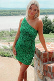 One Shoulder Green Sequined Homecoming Dresses, HZ0307