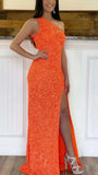 One Shoulder Mermaid Sequin Prom Dress With Side Slit, HZ0307