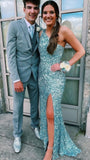 One Shoulder Mermaid Sequin Prom Dress With Side Slit, HZ0307